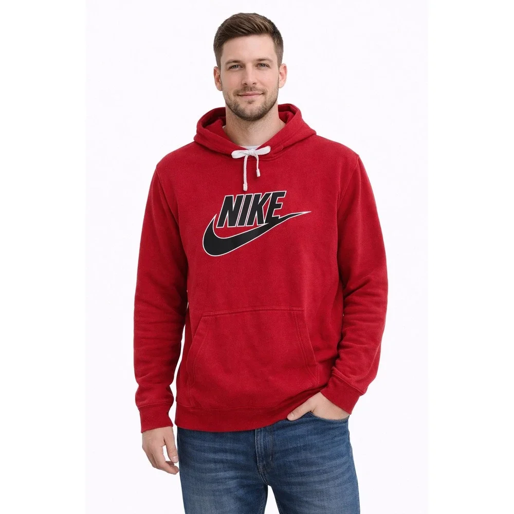 Nike Hoodie Mens Large Red Graphic Futura Logo Pullover Sweatshirt‎ Sportswear